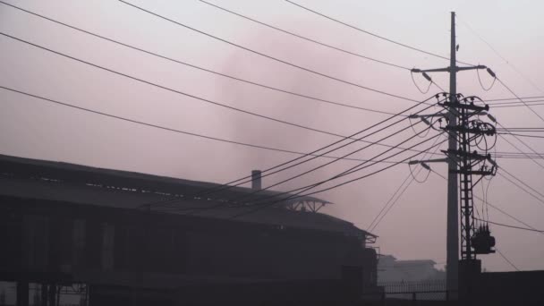 Industrial Pollution Effecting Population Electic Polls Cables Road Fectory — Video Stock