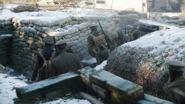 Snow Covered First World War Tench Cold British Ww1 Army — Stockvideo