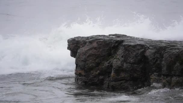 Slow Motion Waves Hitting Rock — 图库视频影像