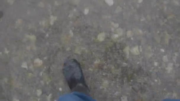 Muddy Boots Walking Shallow Water — стоковое видео