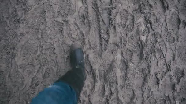 Muddy Boots Walking Muddy Path — Stock videók