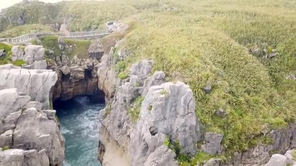 Drone View Pancake Rocks Dolomite Point Punakaiki New Zealand — Stockvideo