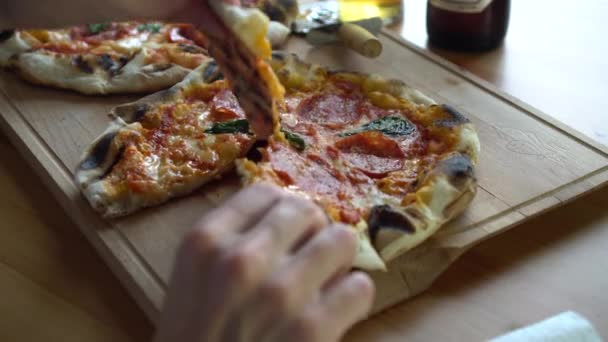 Hands Taking Slice Most Authentic Italian Pizza — Video Stock