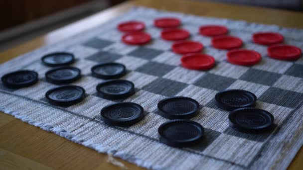 Closeup Leisurely Game Checkers Strategic Recreational Game — Vídeo de Stock