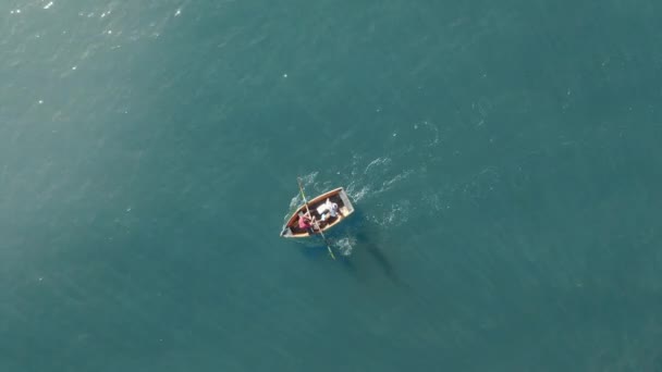 Top Drone Small Fishing Rowing Boat Ocean — 비디오