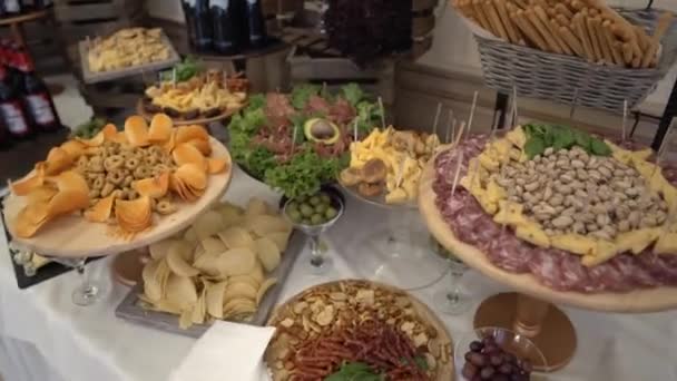 Video Food Buffet Little Stalls Plates Filled Various Fruit Sweets — Wideo stockowe