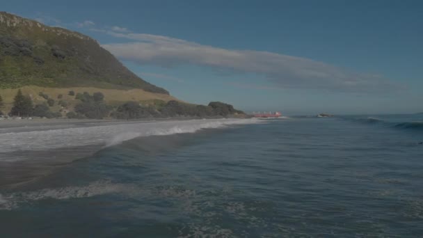 Aerial Surfers Mount Maunganui Beach New Zealand — Stockvideo