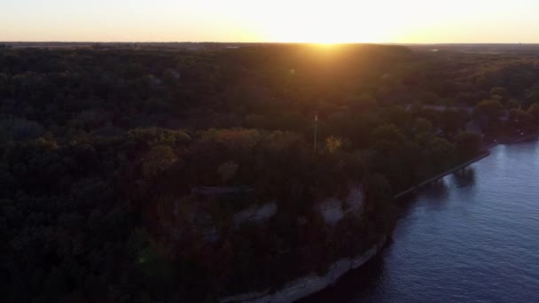 Aerial Sunset Beautiful State Park American Flag — Vídeos de Stock
