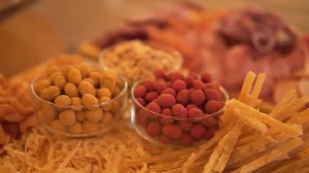 Vidéo Gros Plan Buffet Snacks Festif Existe Assortiment Différent Viande — Video