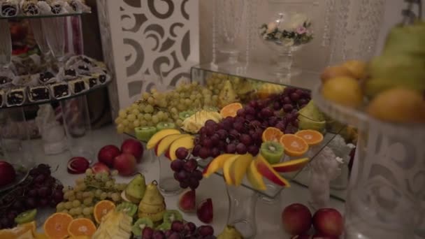 Vidéo Gros Plan Buffet Fruits Fête Existe Assortiment Différent Fruits — Video