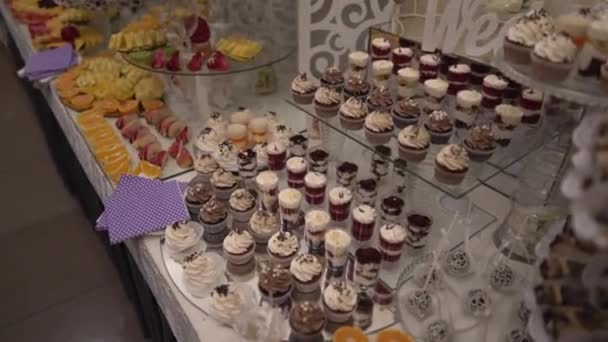 Huge Festive Sweets Buffet Big Options Different Sweets Fruits Instance — Stok video