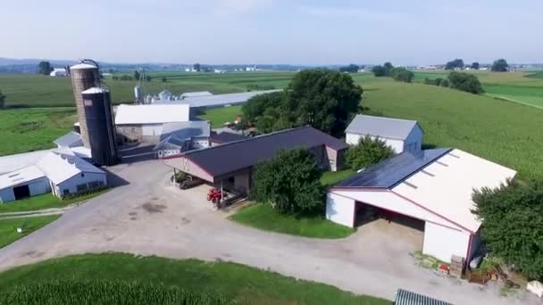 Aerial Edge Corn Maze Silos Farm Buildings Ronks Lancaster County — Stock Video