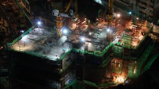 High Angle Night Time Lapse Building Construction Site — Stock video