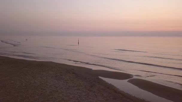 Aerial Shot Calm Northsea Beach Sunset Shot Drone Moving Shots — Stockvideo
