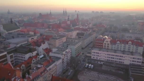 Aerial View Old Town Wroclaw Lower Silesia Poland Panning Left — Vídeo de Stock