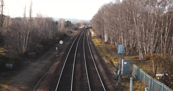 Shot Railway Tracks Passenger Train Passes — Vídeos de Stock