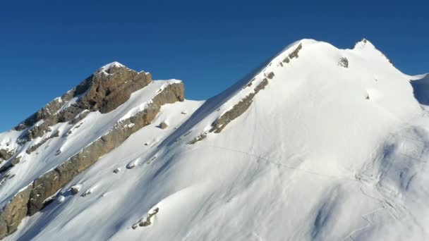 Aerial View Right Left Pan Snow Covered Mountain Peaks French — Stock Video