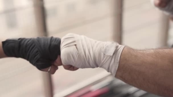 Kickboxing Greeting Two Hands Box Bandages Martial Arts Boxing Tournament — Wideo stockowe