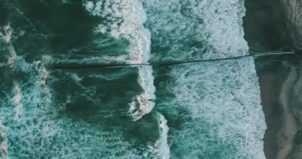 Aerial Cenital Plane Shot Waves Crashing Wall Tijuana Beach Sunset — Αρχείο Βίντεο