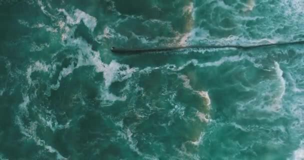 Aerial Cenital Plane Shot Waves Crashing Wall Tijuana Sunset — Stockvideo