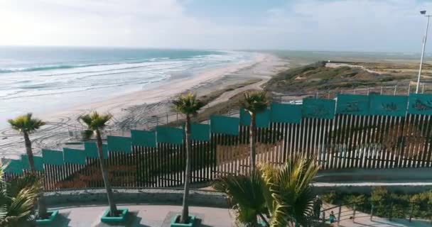 Aerial Shot Wall Border Tijuana San Diego Famous Beach City — Stock videók