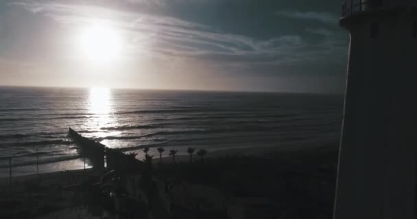 Aerial Shot Lighthouse Tijuana Beach Wall Border Back — 图库视频影像