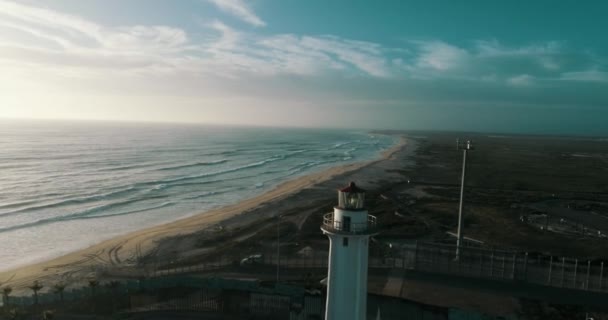 Aerial Shot Tijuana Beach Lighthouse Border San Diego — Vídeos de Stock