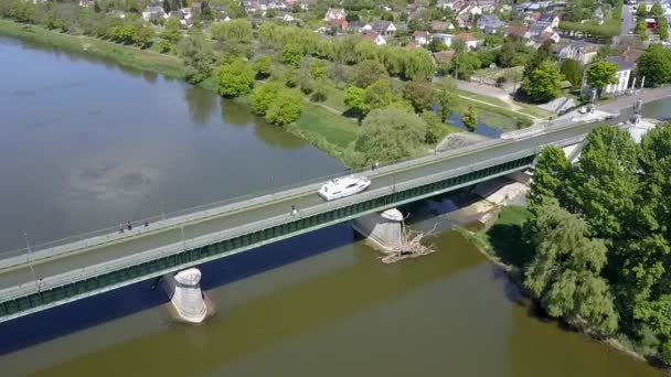 Aerial View Boat Crossing Aqueduct Briare France Europe — Stockvideo