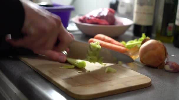 Man Chef Preparing Meal Counter Good Job Human Health Proper — Stockvideo