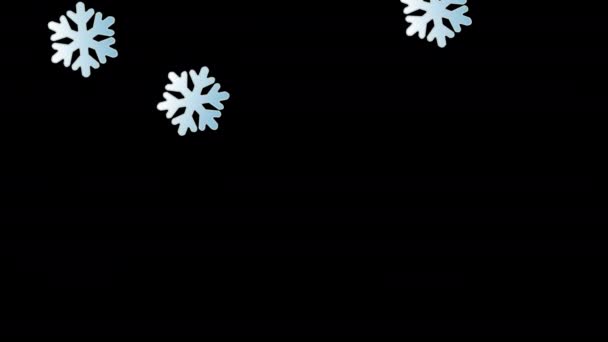 动画片风格浅蓝色和白色的雪花从上到下飘落 消失在底部 包括阿尔法频道 — 图库视频影像