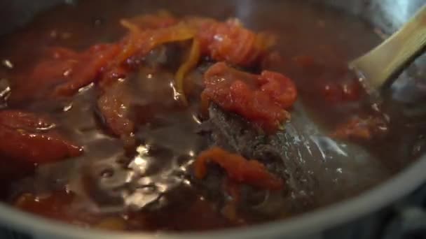 Cozinhar Carne Legumes Guisado Carne Tradicional Com Tomate Legumes — Vídeo de Stock