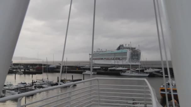 Large Cruise Ship Entering Ponta Delgada Port Sao Miguel Island — стоковое видео