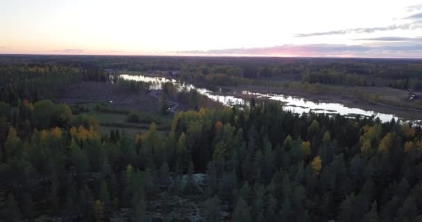 Aerial Ascending Drone Shot Lake Rural Landscape Midnight — Wideo stockowe