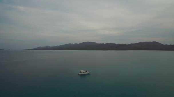 Aerial Shot Boat Bay San Jose Island Baja California Sur — ストック動画