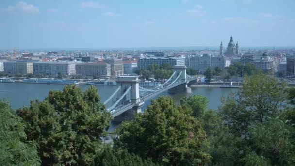 Budapest Chain Bridge View Filmed Buda Castle Fast Foward — 비디오