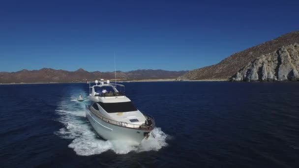 Luchtfoto Van Een Luxe Jacht Cruisen Cabo Pulmo National Park — Stockvideo