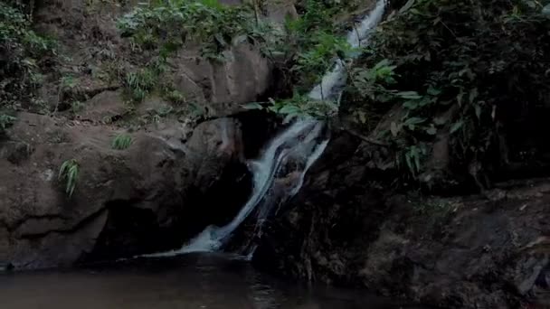 Sideways Sliding Movement Showing Waterfall Tropical Mountain Forest Rio Janeiro — стокове відео