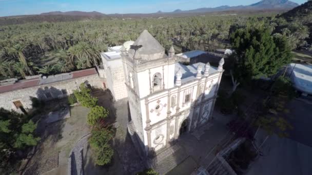 Aerial Drone Shot Jesuit Mission San Ignacio Muleg Municipality Baja — Stock video