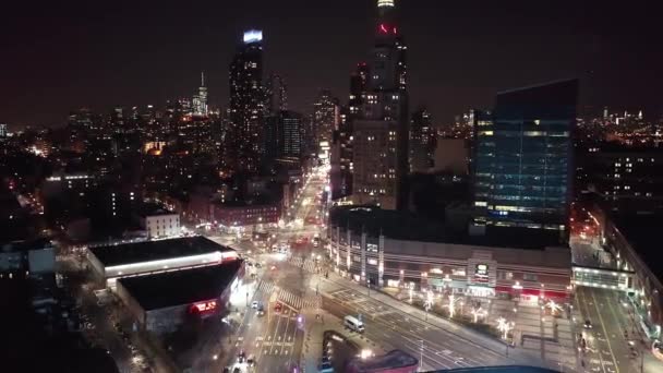 Drone Video Flatbush Avenue Nel Centro Brooklyn Notte — Video Stock