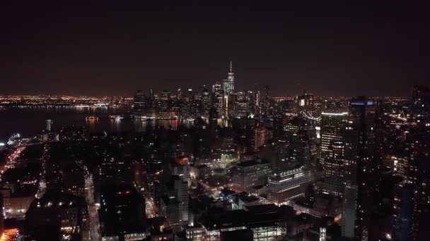 New York City Skyline Noite Tirado Drone Esta Vista Bela — Vídeo de Stock