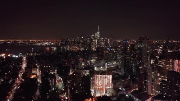 Nagranie Drona Panoramy Manhattanu Nocy Zrobione Brooklynu Nowym Jorku Nagranie — Wideo stockowe