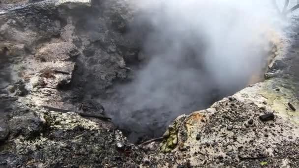 Geysers Hot Springs Fumaroles Village Furnas Volcanic Lake Island Sao — Stock Video