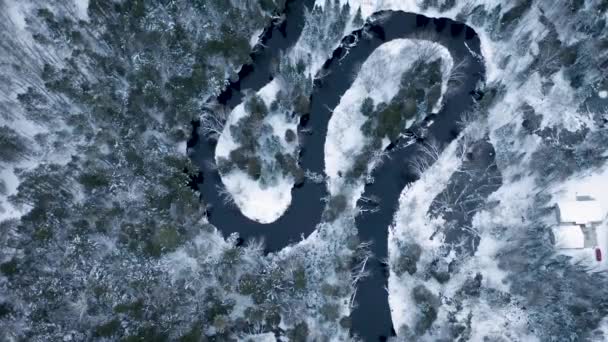 Birdseye View Winding River Michigan Upper Peninsula — Vídeos de Stock