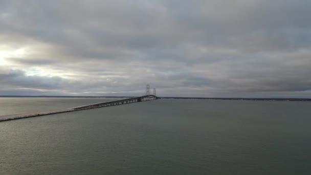 Pure Michigan Sunrise Mackinac Bridge Aerial — Video Stock