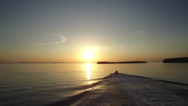 Luchtfoto Van Een Jet Ski Richting Zon Zee Van Cortez — Stockvideo