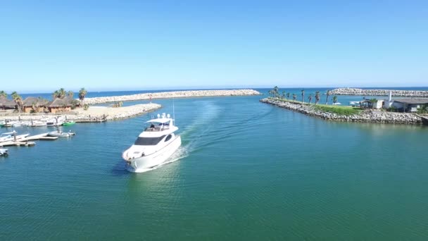 Flygfoto Yacht Anländer Till Marina San Jose Del Cabo Baja — Stockvideo