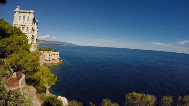 Castle Monaco Seen Side Cliff Summer — Vídeo de stock