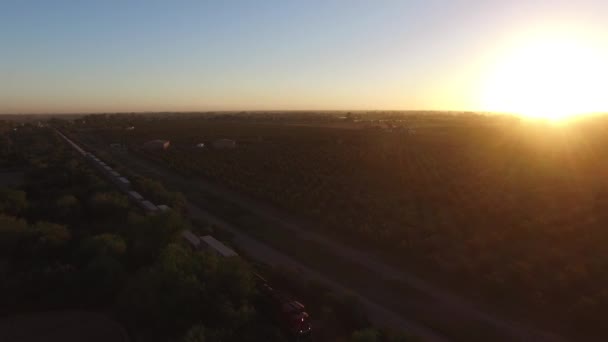 Sunset Sonora Büyük Bir Kargo Treninin Havadan Çekimi — Stok video