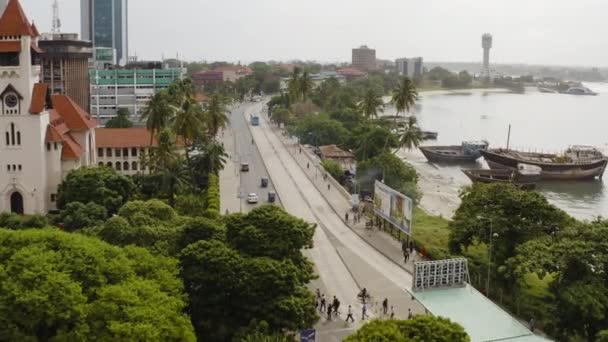 Pagi Lalu Lintas Jalan Jalan Posta Pusat Kota Dar Salaam — Stok Video