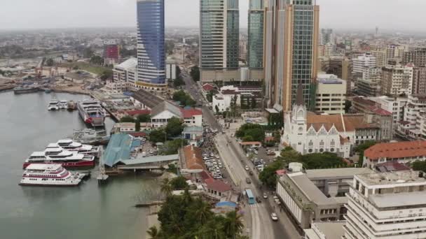 Bird Eye View Dar Salaam Downtown Port Area Office Administrative — Wideo stockowe